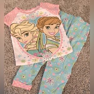 Frozen Anna and Elsa Girl's Floral Cotton Pajama Pants Set, Size 2T